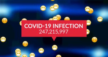 Covid-19 enfeksiyon metni artan vakalar ve mavi ışık noktalarına düşen emojilerle dolu. Coronavirus covid-19 salgını