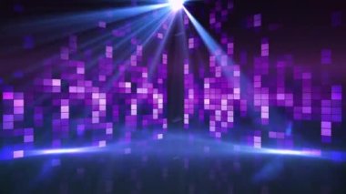 Kulüpteki mavi ve mor spot ışıklarının animasyonu. müzik ve eğlence konsepti dijital olarak oluşturulmuş video.
