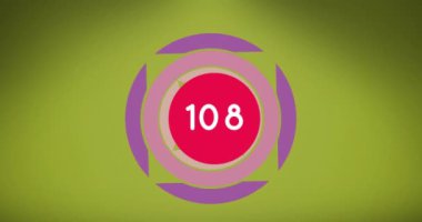 Yeşil arkaplanda dönen soyut dairesel şekil üzerinde yuvarlak kırmızı pankarttaki sayı artıyor. küresel ağ ve teknoloji kavramı