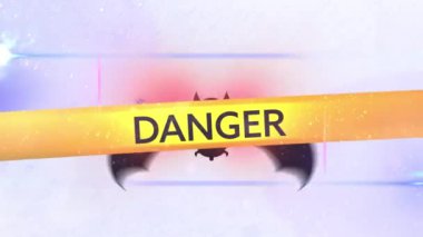 Yarasa üzerinde sarı bantlarla karantina covid 19 metni. küresel covid 19 salgın konsepti dijital olarak oluşturulmuş video.