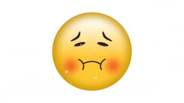 Beyaz arka plana düşen konfeti üzerine hasta emoji ikonu animasyonu. küresel sosyal medya ve iletişim konsepti dijital olarak oluşturulmuş video.