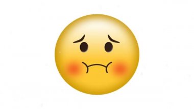 Animation of sick emoji icon over white spot falling on white background. global social media and communication concept digitally generated video.