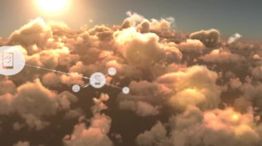 Bulutların üzerindeki simgelerle bağlantı ağının animasyonu. küresel iş, bağlantılar, dijital arayüz ve teknoloji konsepti dijital olarak oluşturulmuş video.