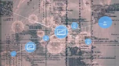 Beyaz zemin üzerinde covid hücreler üzerinden bağlantı ağı ve veri işleme animasyonu. küresel koronavirüs salgını konsepti dijital olarak oluşturulmuş görüntü.