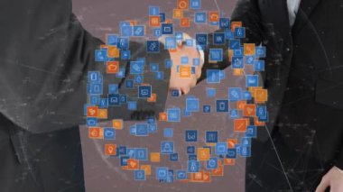 Tokalaşma sırasında bağlantı ağlarının animasyonu. küresel iş, başarı, bağlantılar ve dijital arayüz konsepti dijital olarak oluşturulmuş video.