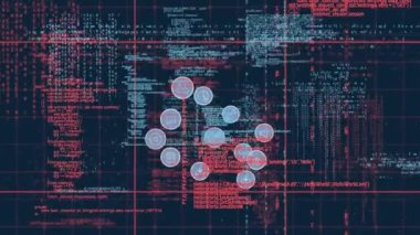 Dijital simgelerin dijital animasyonu ve mavi arkaplan ile veri işlemesi. küresel ağ ve bilgisayar arayüzü teknolojisi kavramı
