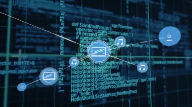 Siyah zemin üzerinde dönen covid-19 hücresine karşı dijital simgeler ve veri işleme ağı. Coronavirus covid-19 salgın konsepti