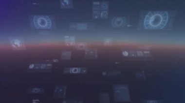 Siyah arkaplanda hareket eden veri işleme ve şekillerin animasyonu. küresel bağlantılar, dijital arayüz ve teknoloji konsepti dijital olarak oluşturulmuş video.