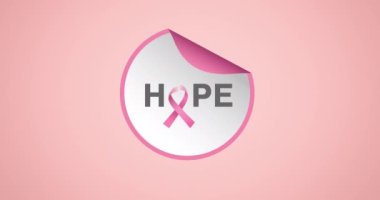 Pembe arka planda birden fazla pembe kurdele logosu ve umut mesajı görünüyor. Göğüs kanseri pozitif farkındalık kampanyası konsepti dijital olarak üretildi.