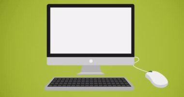 Yeşil arka planda bilgisayarda okula dönüş metninin animasyonu. okul, eğitim ve öğrenim konsepti dijital olarak oluşturulmuş video.