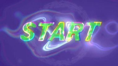 Başlangıç metninin mavi, parlak, sıvı arkaplan üzerine animasyonu. Video oyunu, eğlence ve dijital arayüz kavramı dijital olarak oluşturuldu.