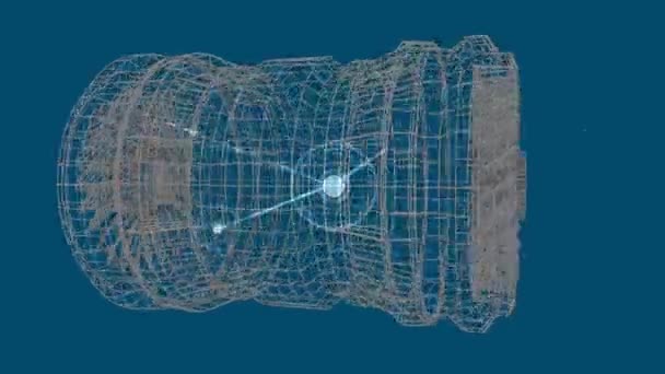 Cyfrowa Animacja Sieci Połączeń Modelu Cylindrycznego Kształtu Niebieskim Tle Globalna — Wideo stockowe