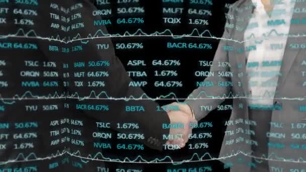 Animação Processamento Dados Financeiros Telas Sobre Aperto Mão Empresário Negócio — Vídeo de Stock