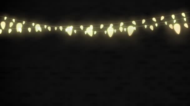 Siyah Arka Planda Fotokopi Alanı Ile Parlayan Noel Işıklarının Animasyonu — Stok video