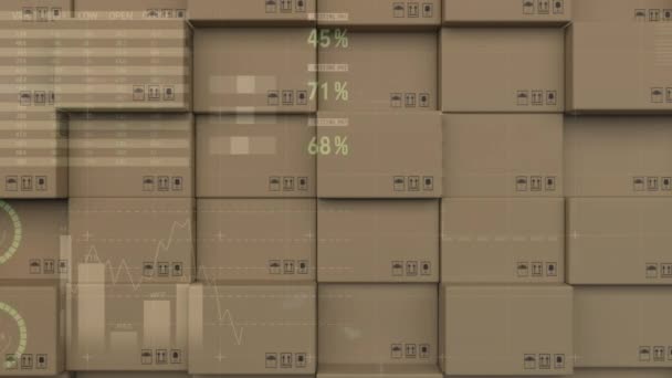 Animation Statistics Data Processing Cardboard Boxes Global Shipping — Vídeos de Stock