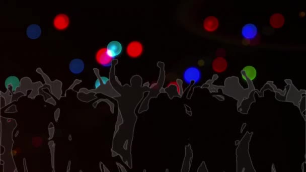 Animação Pessoas Silhuetas Dançando Com Pontos Brilhantes Luz Festa Música — Vídeo de Stock