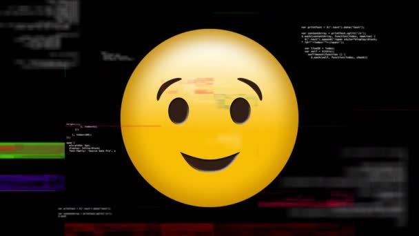 Animação Digital Efeito Estático Sobre Piscando Emoji Rosto Contra Fundo — Vídeo de Stock