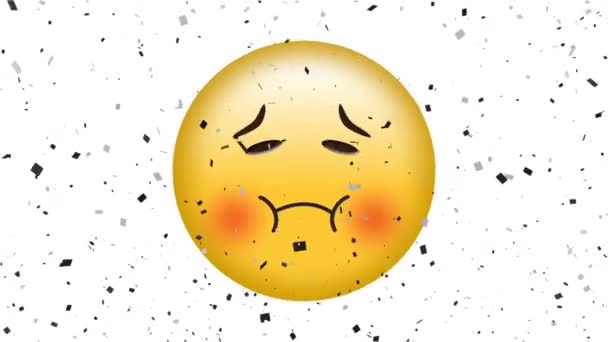 Animación Digital Confeti Cayendo Sobre Emoji Rostro Enfermo Sobre Fondo — Vídeo de stock