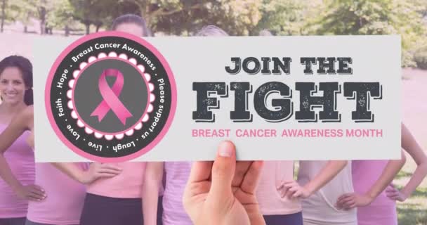 Анімація Логотипу Рожевої Стрічки Текстом Раку Молочної Залози Над Різноманітною — стокове відео