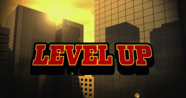 Animasi Level Atas Teks Atas Cityscape Digital Konsep Video Game — Stok Video