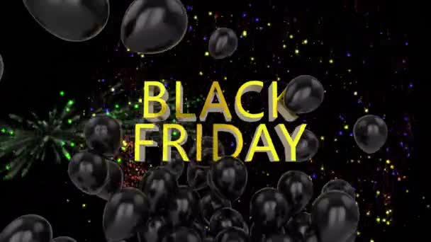 Animation Von Feuerwerk Und Luftballons Über Black Friday Text Auf — Stockvideo