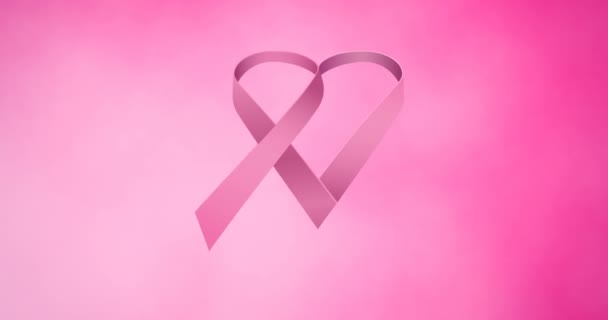 Animering Flera Rosa Band Logotyp Visas Rosa Bakgrund Bröstcancer Positiv — Stockvideo