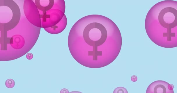 Анімація Рожевого Літаючого Жіночого Символу Синьому Фоні Концепція Позитивної Обізнаності — стокове відео