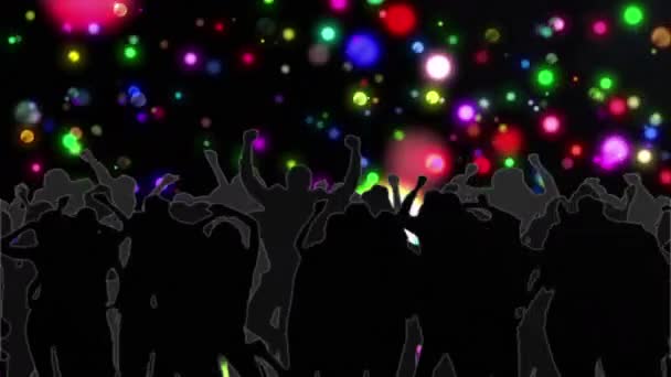 Animación Personas Siluetas Bailando Con Puntos Brillantes Luz Fiesta Música — Vídeo de stock