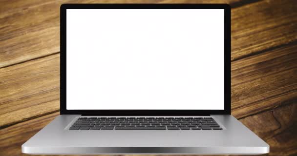Animação Logotipo Fita Rosa Texto Câncer Mama Tela Laptop Conceito — Vídeo de Stock