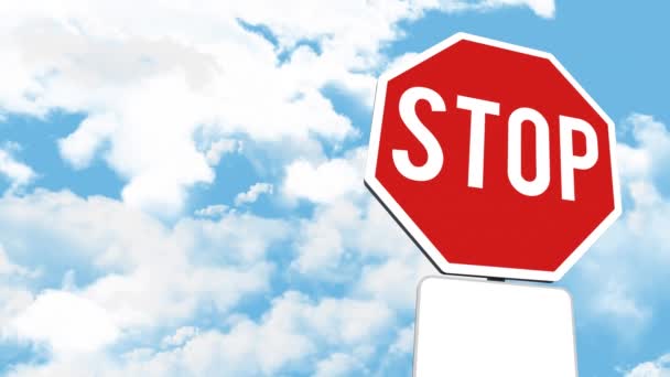 Zastavte Ukazatel Kopírovacím Prostorem Proti Mrakům Modré Obloze Koncepce Varování — Stock video