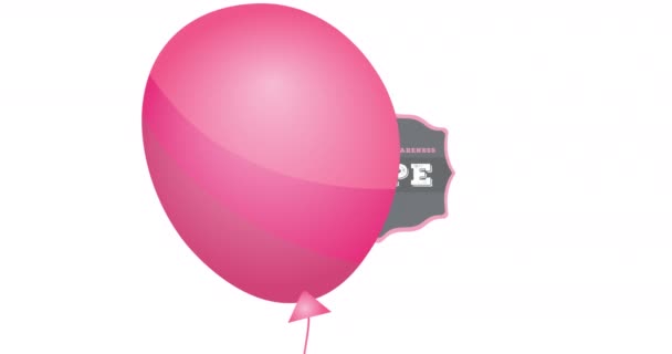 Animation Flying Pink Balloon Pink Ribbon Logo Breast Cancer Text — Stock Video