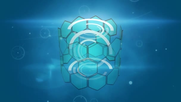 Digital Animation Network Connections Hexagonal Shape Model Blue Background Global — Video