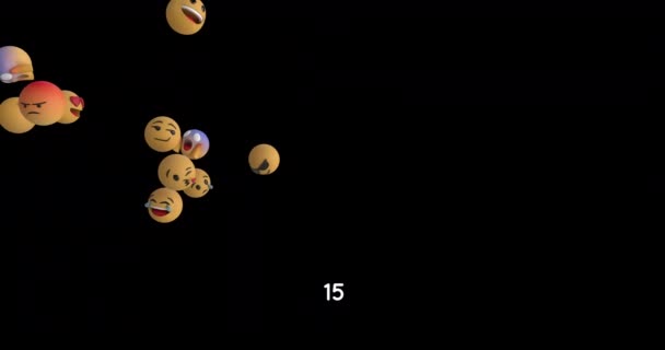 Animasi Digital Dari Peningkatan Angka Atas Beberapa Emoji Wajah Mengambang — Stok Video