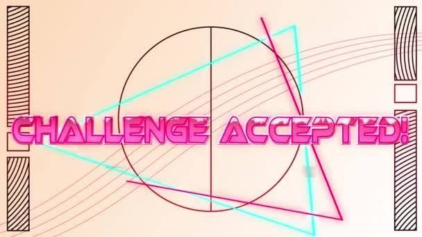 Animation Der Herausforderung Akzeptierten Text Rosa Metallischen Buchstaben Über Neon — Stockvideo