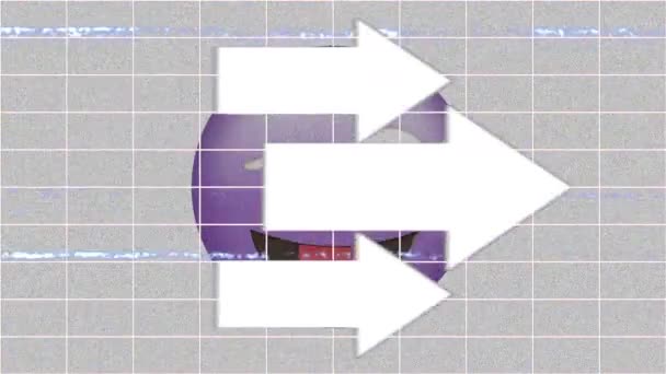 Arrow Moving Side Wards Grid Network Purple Silly Face Emoji — Stock Video