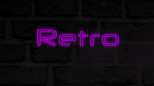 Digital Animation Neon Purple Retro Text Black Background Neon Advertising — Stock Video