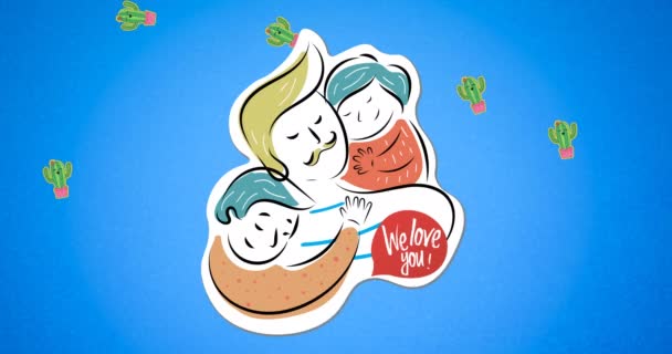 Composition Family Embracing Blue Background Happy Family Love Support Concept — Stock Video