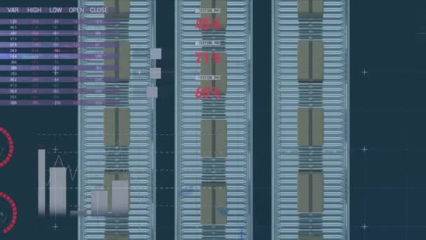 Animation Der Finanzdatenverarbeitung Über Kartons Auf Förderbändern Lager — Stockvideo