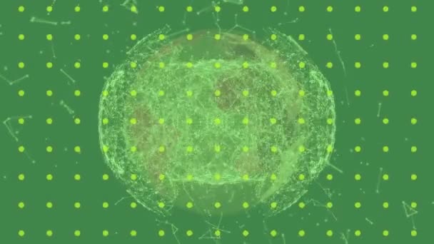 Animation Globe Network Connections Rows Dots Green Background Digital Interface — Stock Video