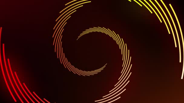 Animation Gelber Und Roter Spirallinien Die Sich Auf Schwarzem Hintergrund — Stockvideo