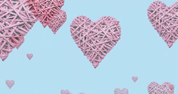 Animation Flying Pink Hearts Blue Background Breast Cancer Positive Awareness — Vídeos de Stock