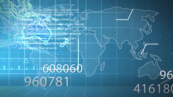 Animacja Przetwarzania Danych Nad Biznesmenami Mapa Świata Globalne Połączenia Interfejs — Wideo stockowe