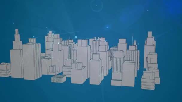 Mavi Arka Planda Dönen Boyutlu Şehir Modeline Karşı Bağlantı Ağının — Stok video
