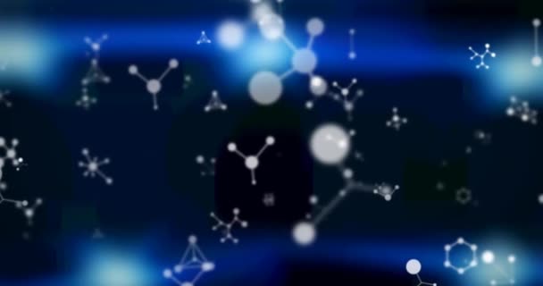 Animación Digital Estructuras Moleculares Flotando Contra Manchas Azules Luz Sobre — Vídeo de stock