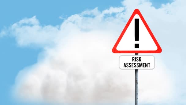 Attention Signboard Post Risk Assessment Text Clouds Blue Sky Warning — Stock Video