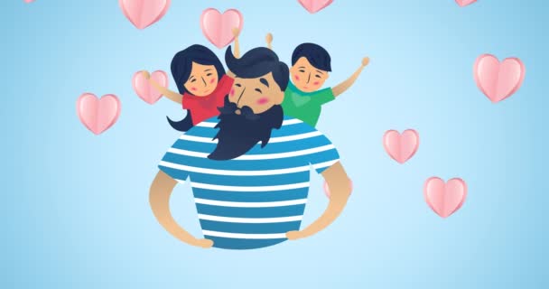 Animation Familj Omfamning Blå Bakgrund Lycklig Familj Kärlek Och Stöd — Stockvideo