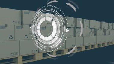 Animation of data processing over cardboard on conveyor belt. global shipping, 