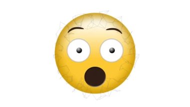 Beyaz arka planda, şaşırmış yüz ifadelerinin üzerinde yüzen geometrik yapıların dijital animasyonu. ifade ve iletişim kavramı