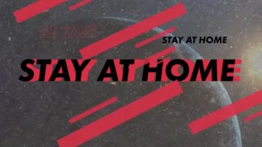 Covid 19 'un animasyonu dünya üzerinde ev metninde kalacak. küresel covid 19 salgın konsepti dijital olarak oluşturulmuş video.