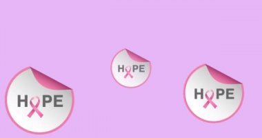 Beyaz arka planda birden fazla pembe kurdele logosu ve umut mesajı görünüyor. Göğüs kanseri pozitif farkındalık kampanyası konsepti dijital olarak üretildi.